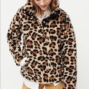 J. Crew NWT Snap Collar Leopard Sherpa fleece